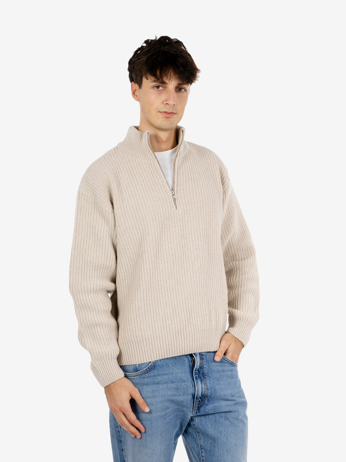 Merino quarter zip ivory white