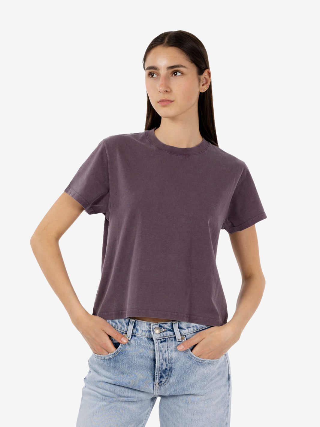 Organic boxy cropped tee faded grape