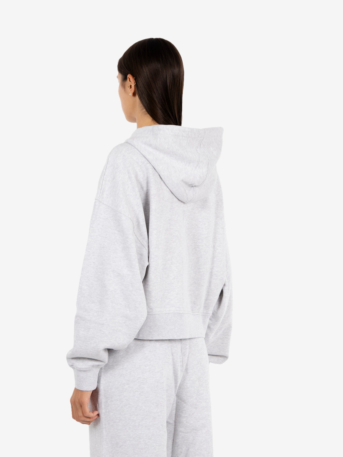 Organic crop zip hood snow melange