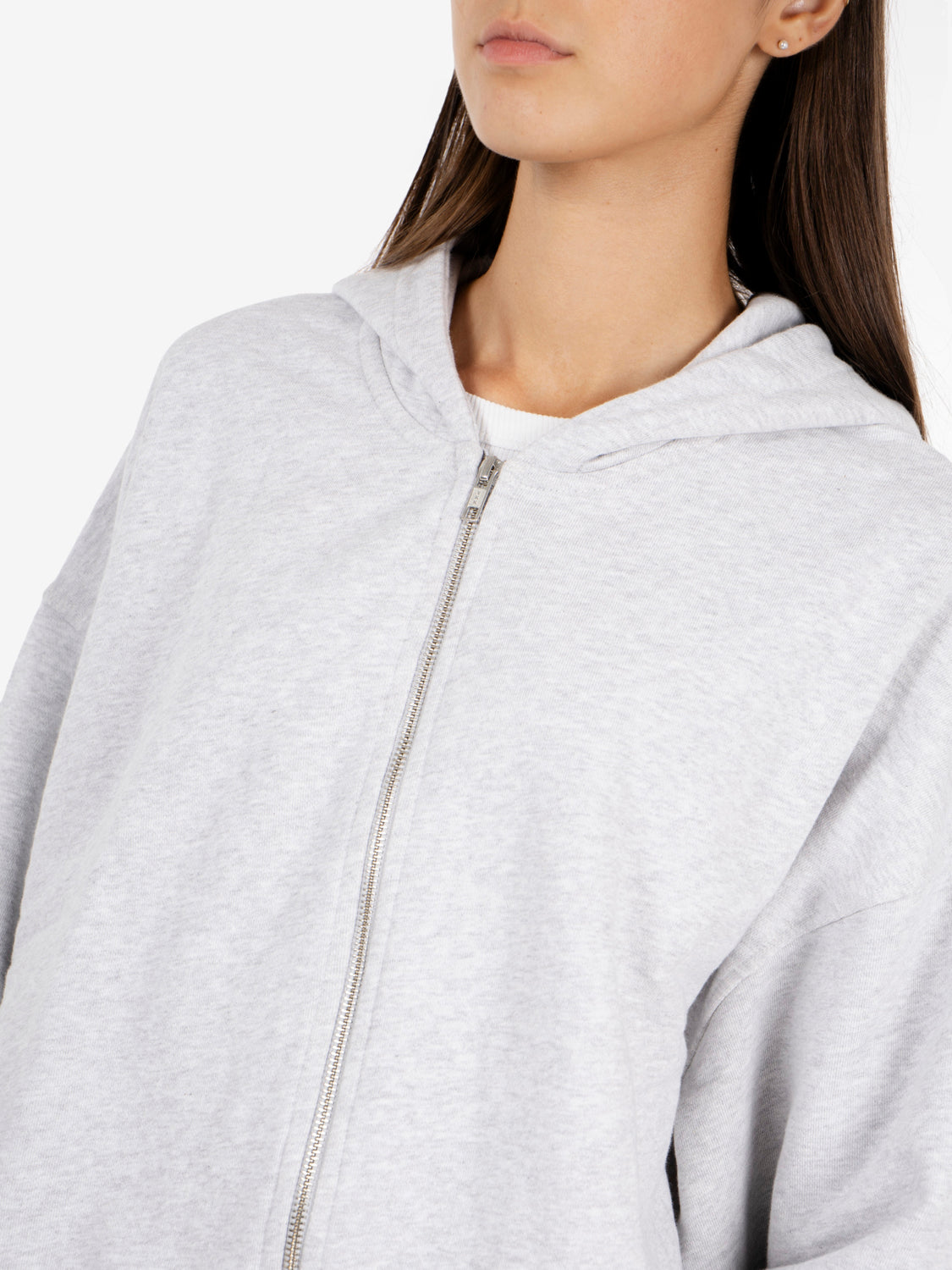 Organic crop zip hood snow melange