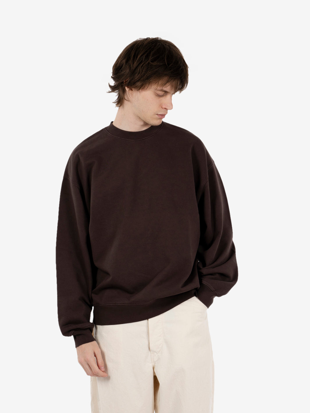 Organic Oversize crew coffee brown