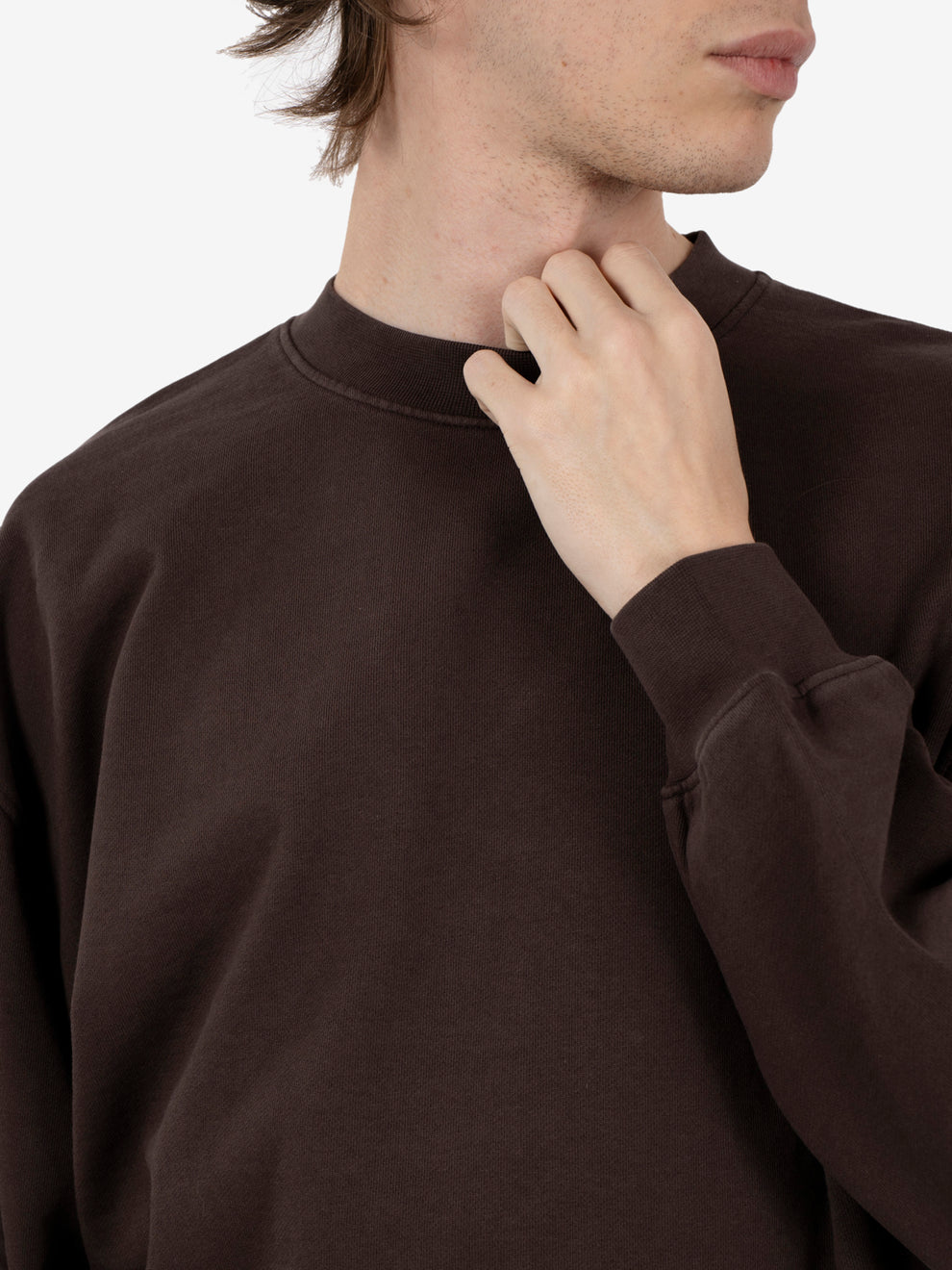 Organic Oversize crew coffee brown