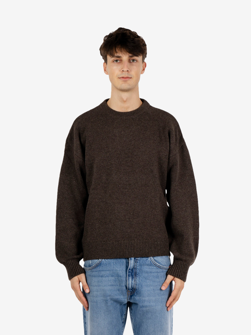 Oversized merino wool crew coffee brown