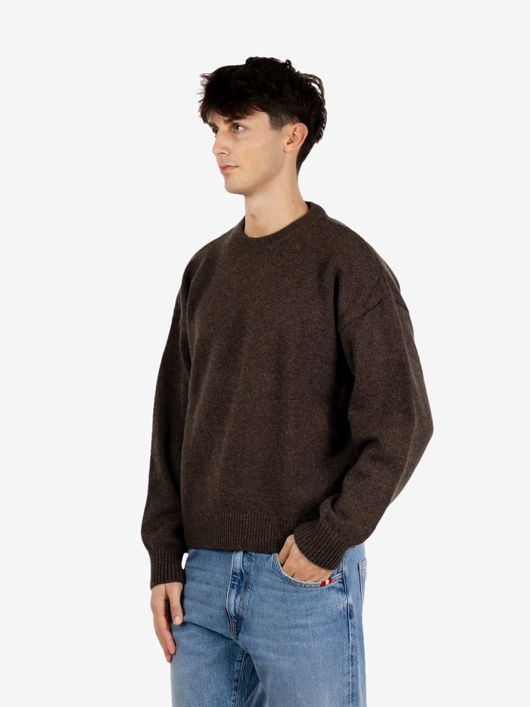 Oversized merino wool crew coffee brown