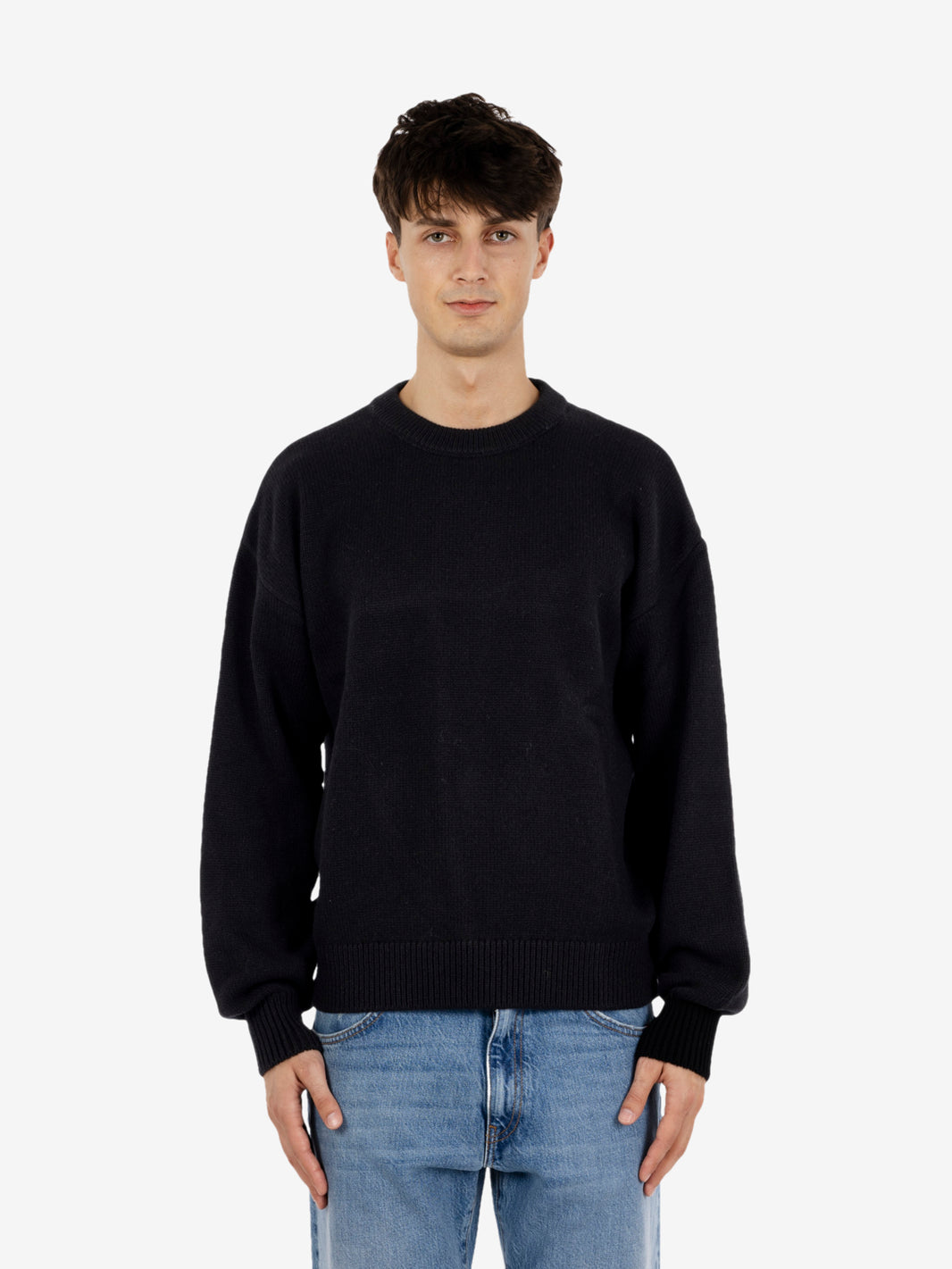 Oversized merino wool crew deep black