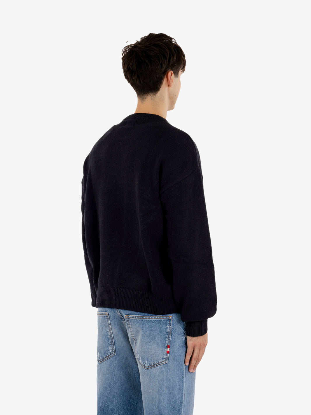 Oversized merino wool crew deep black