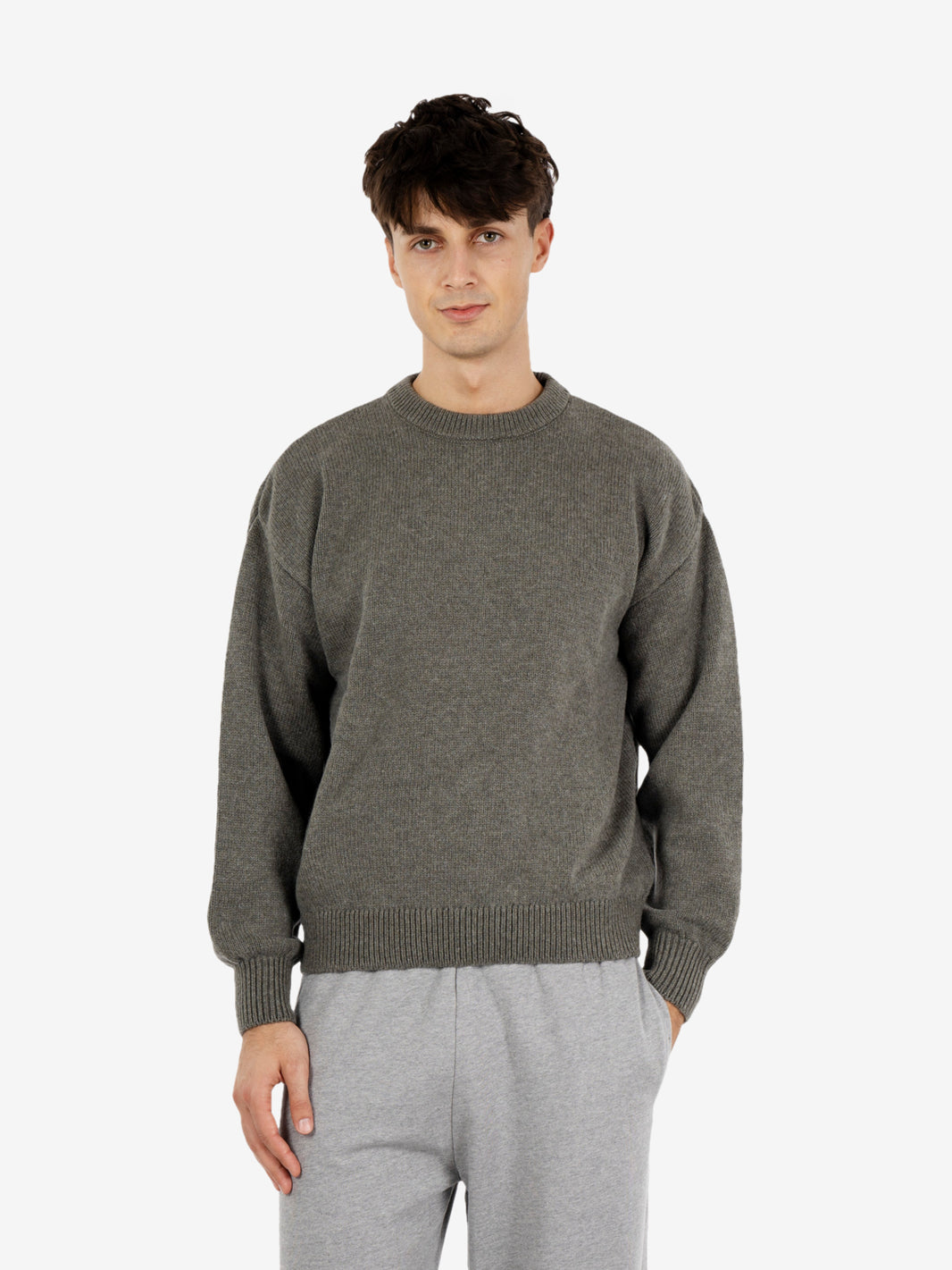 Oversized merino wool crew dusty olive