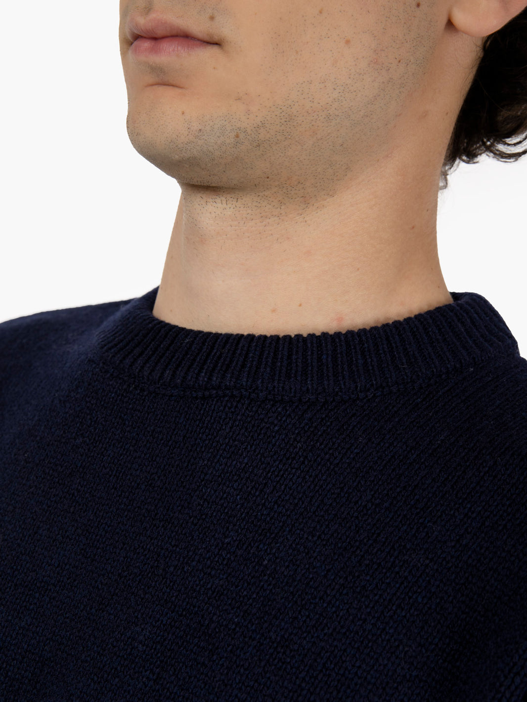 Oversized merino wool crew navy blue