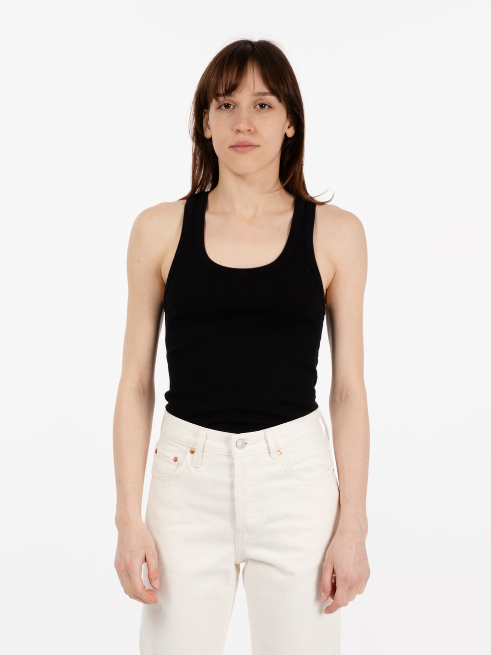 W Organic Rib Tanktops deep black