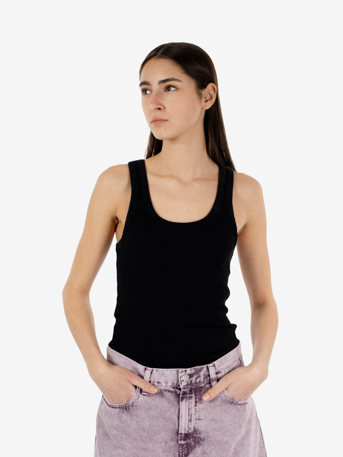 W Organic Rib Tanktops deep black
