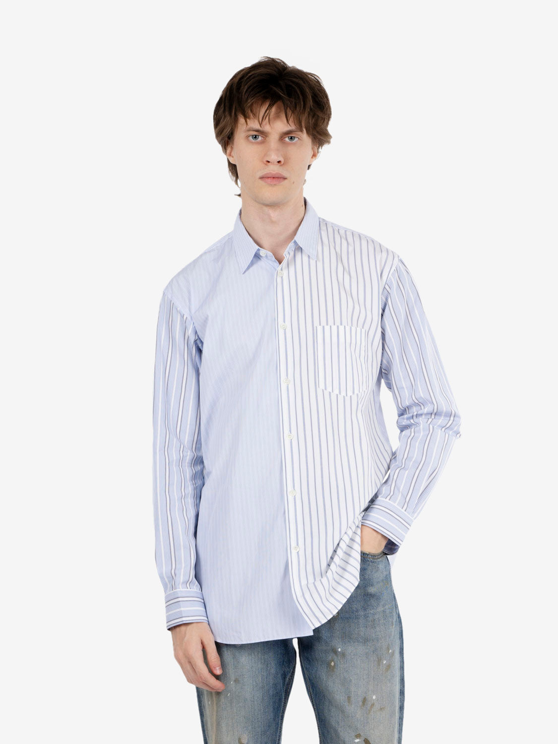 Camicie multi righe azzurra