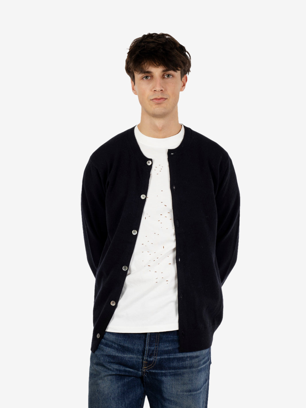 Cardigan in lana black / navy