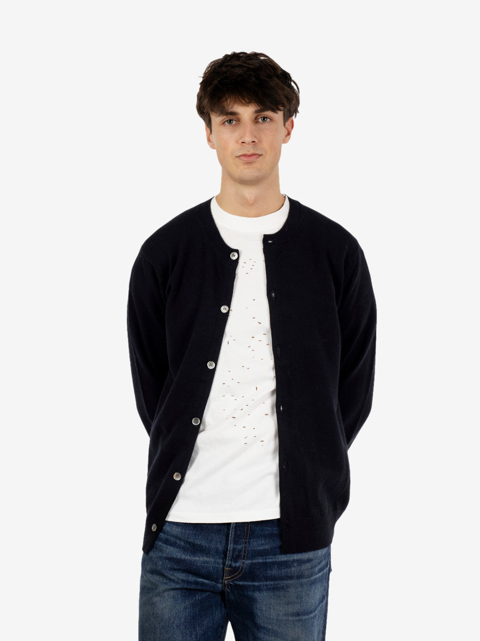 Cardigan in lana black / navy
