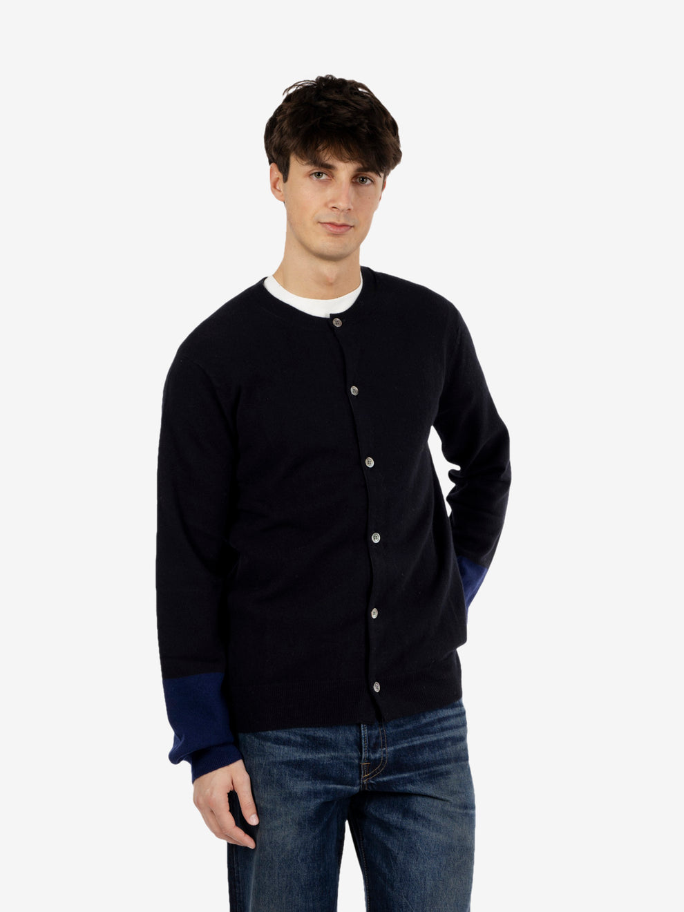 Cardigan in lana black / navy