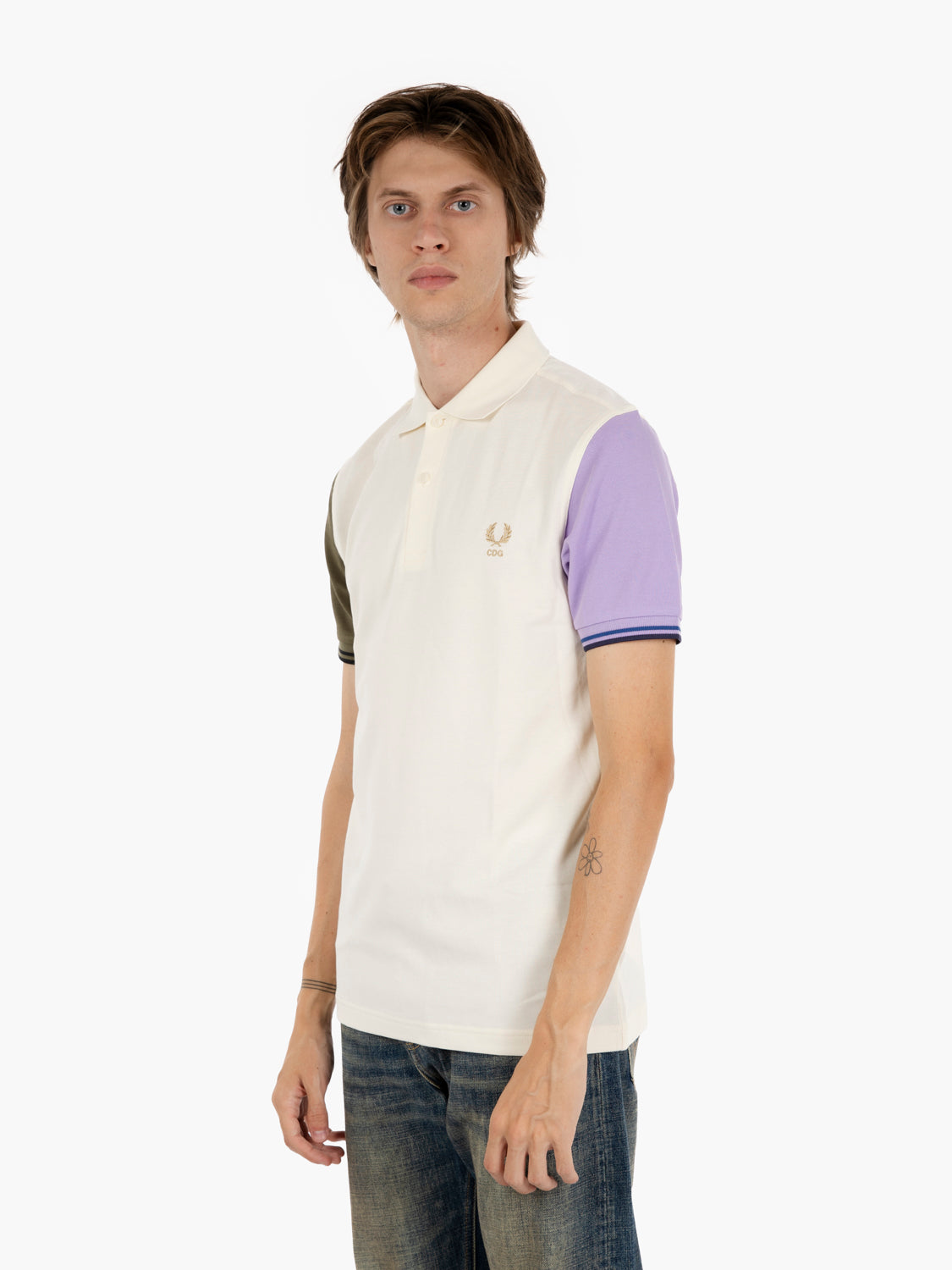 Color block Fred Perry shirt white / purple / grey
