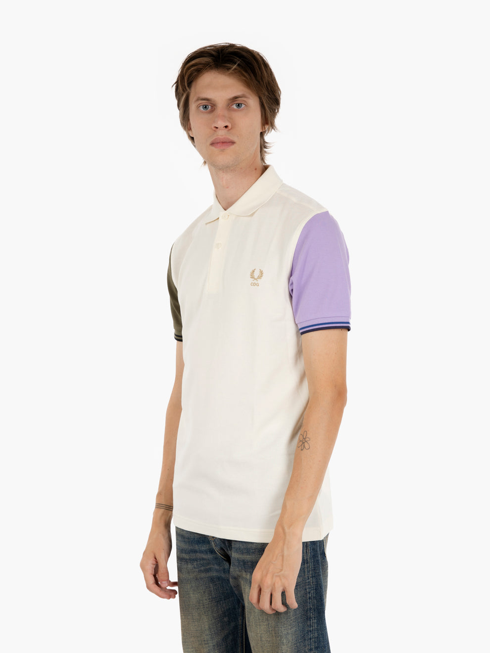 Color block Fred Perry shirt white / purple / grey