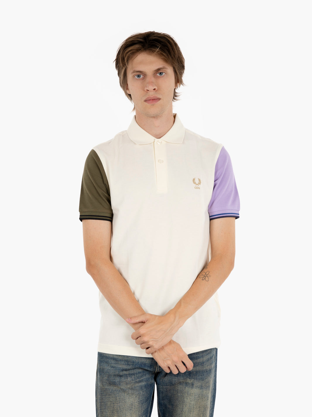 Color block Fred Perry shirt white / purple / grey