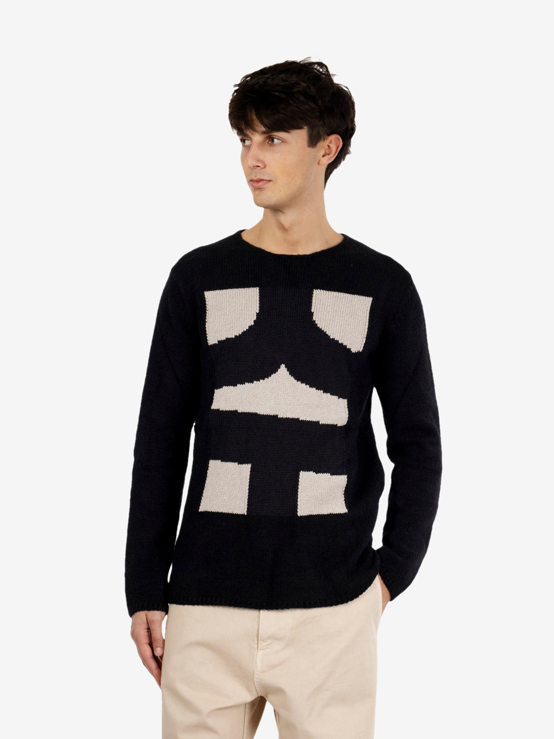Maglione motivo geometrico nero