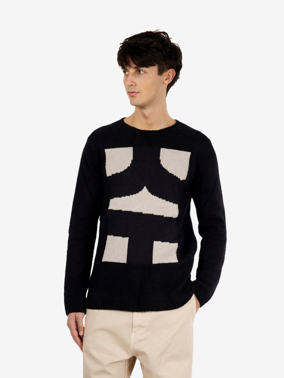 Maglione motivo geometrico nero