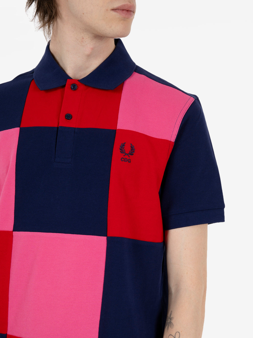 Polo a maniche corte CDG x Fred Perry navy / red / pink