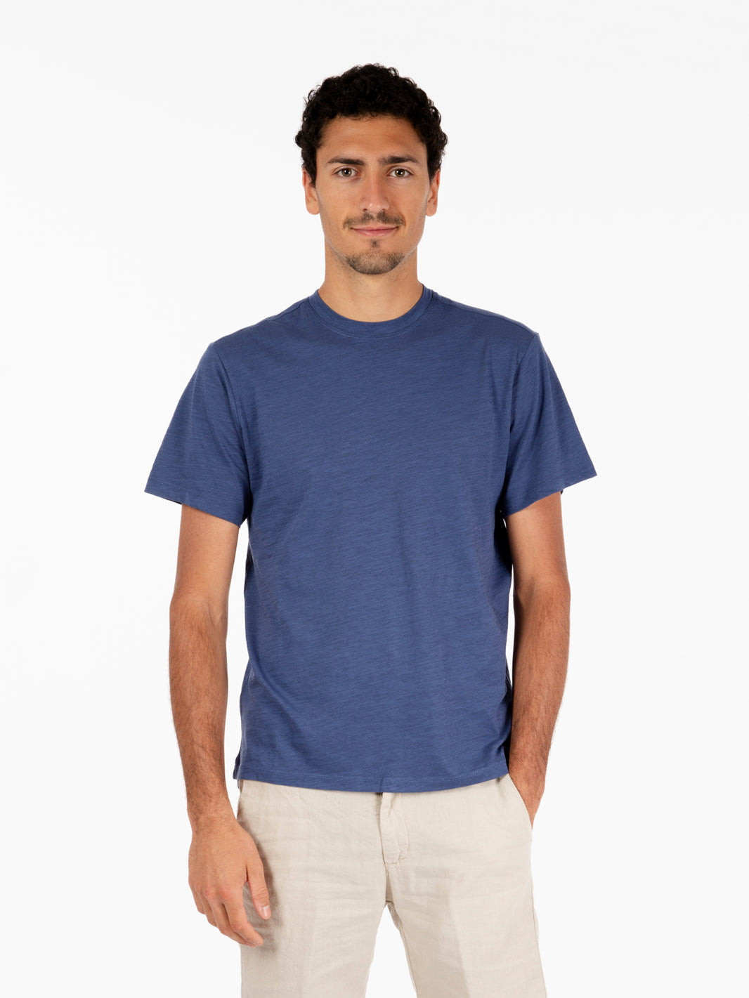 Slub T-shirt in blue denim jersey