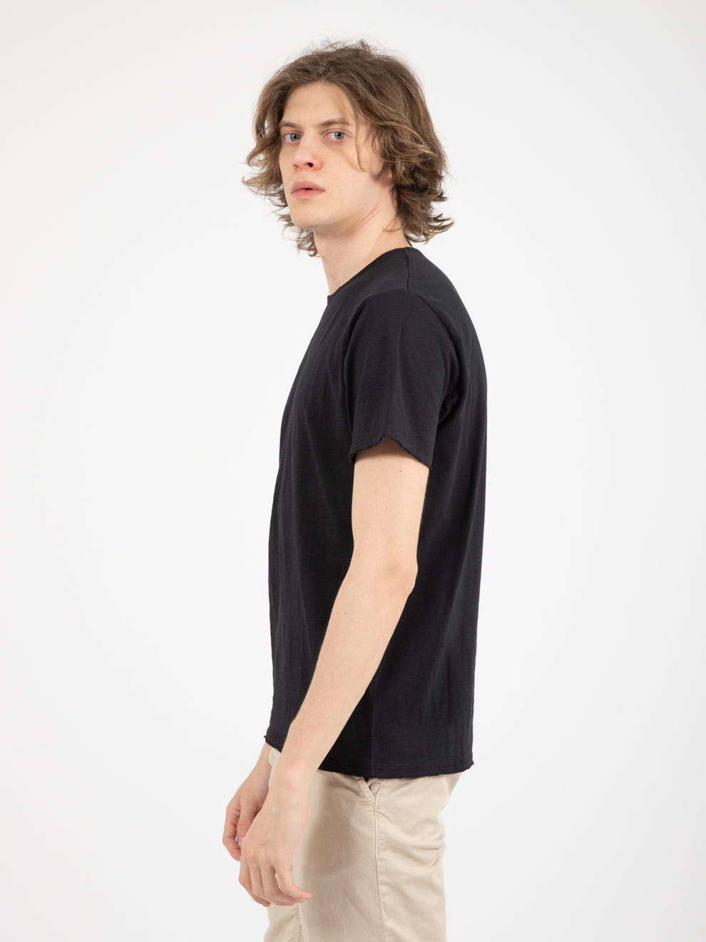 T-shirt fiammata taglio vivo nero