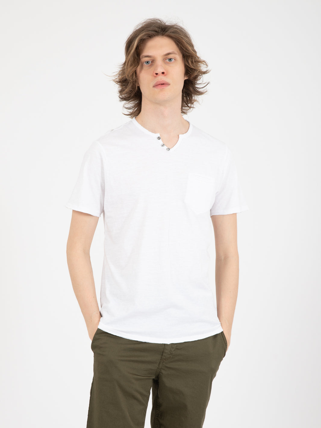 White henley t-shirt with pocket