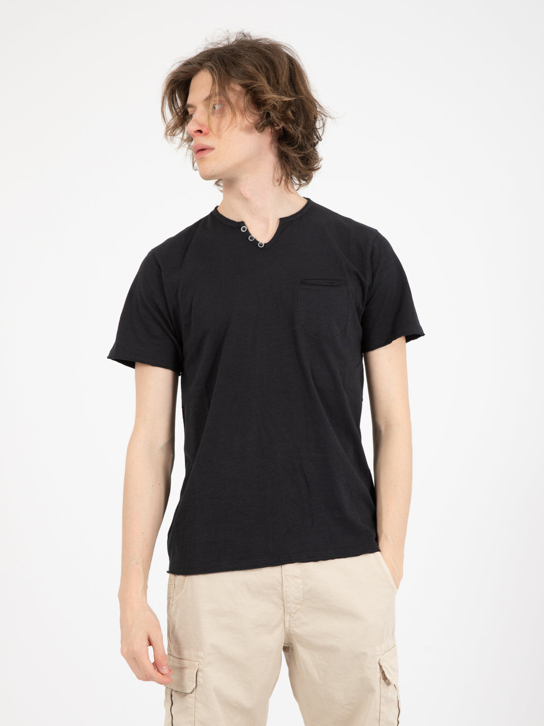 Black henley t-shirt with pocket
