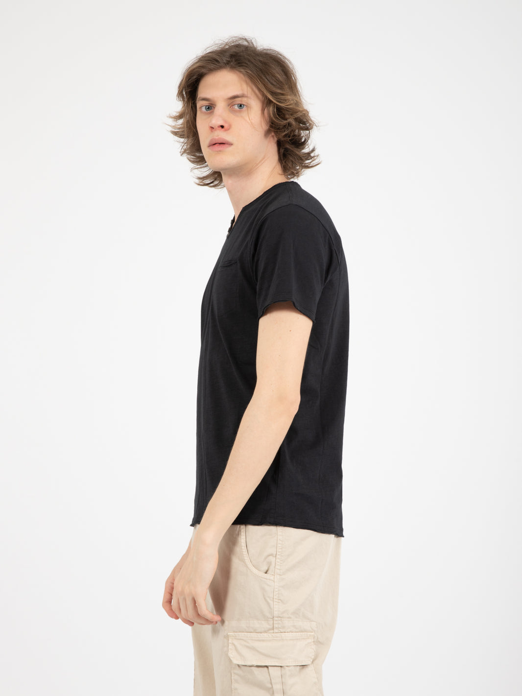 Black henley t-shirt with pocket
