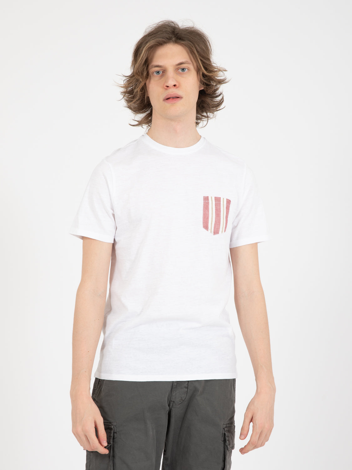 T-shirt taschino fantasia a righe bianca