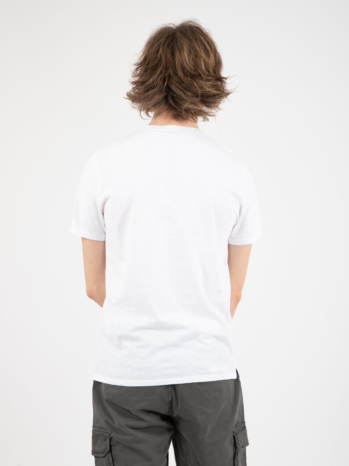 T-shirt taschino fantasia a righe bianca