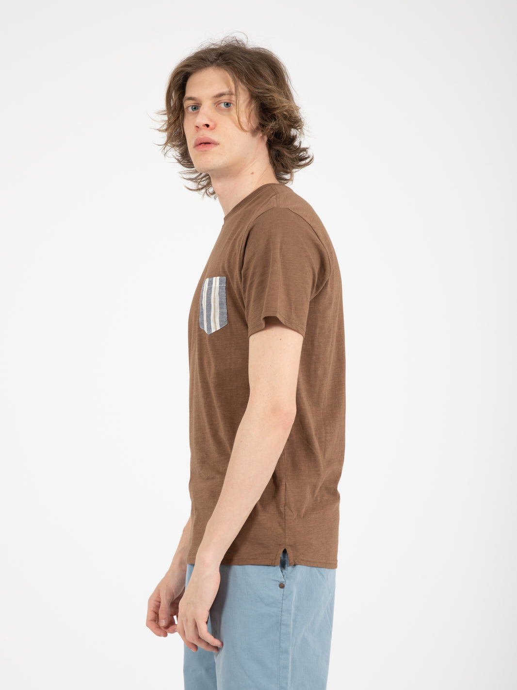 Tobacco striped pocket T-shirt