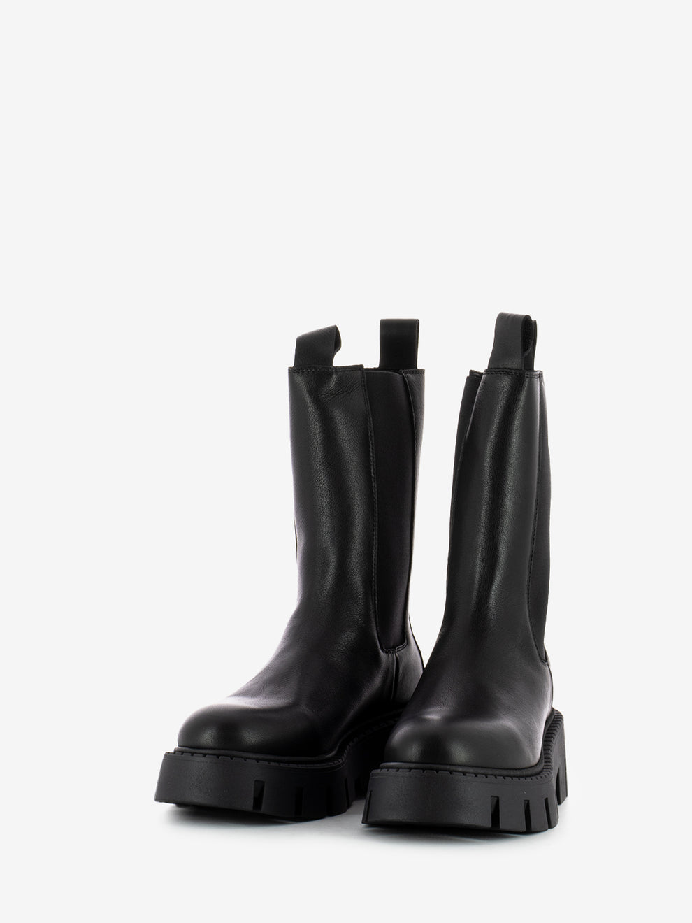 Black leather platform chelsea boots