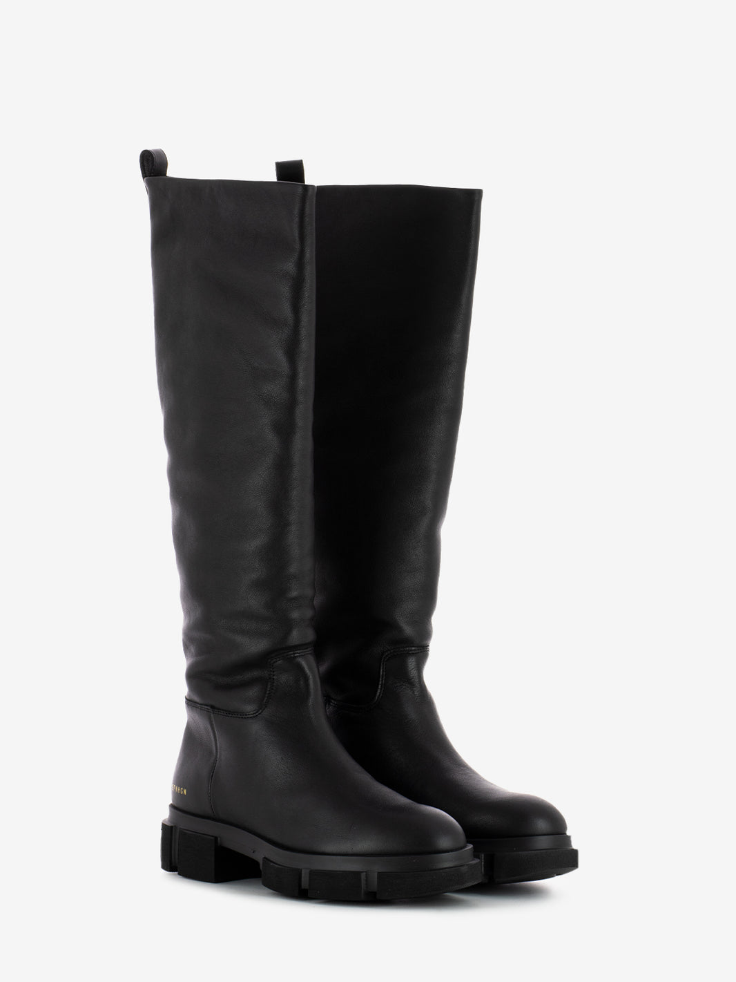 Black leather platform high boots