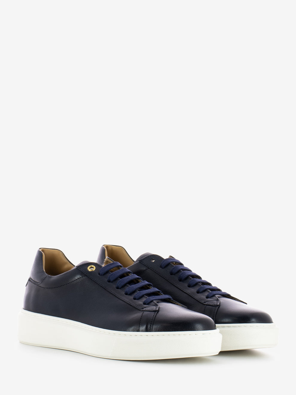 Navy Blue Leather Sneakers