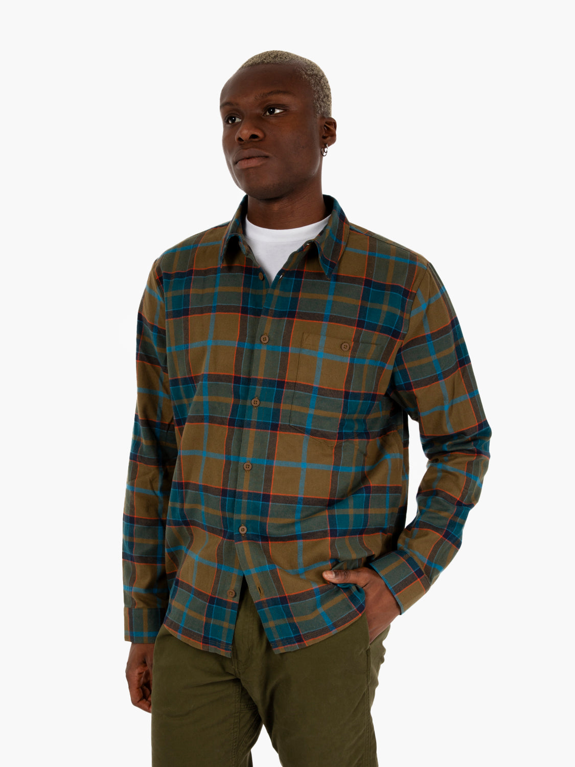 Cromoncent Camicia In Flanella Uomo A Quadri Scozzesi Con Cappuccio - Velluto A Coste Spesso, Maniche Lunghe, Colore Cachi, Taglia Small