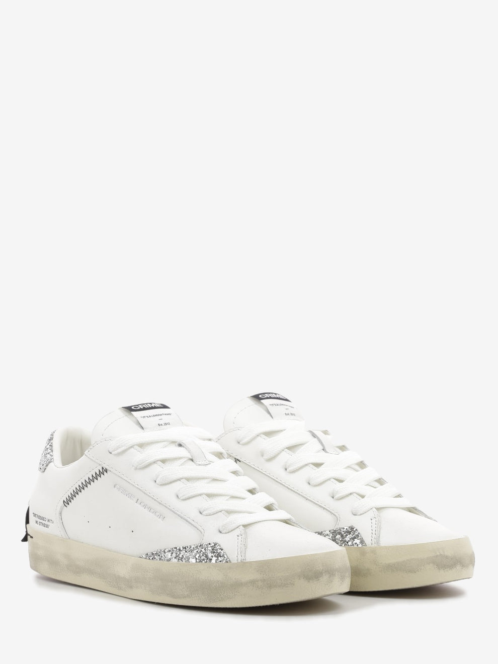 Sneakers Distressed bianco/glitter argento