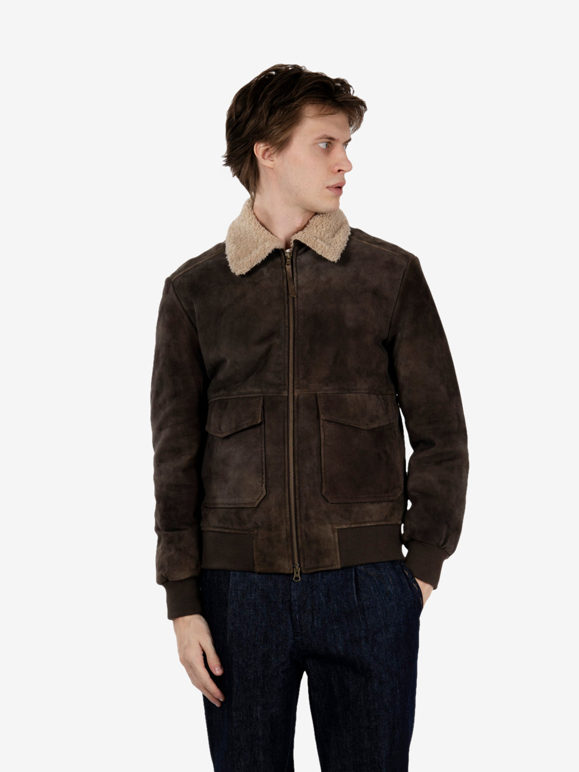 Giubbotto in suede testa di moro