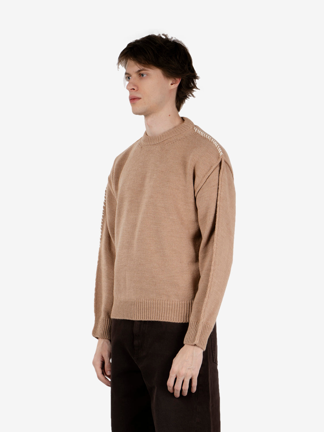 Hotaka contrast stitch crewneck beige