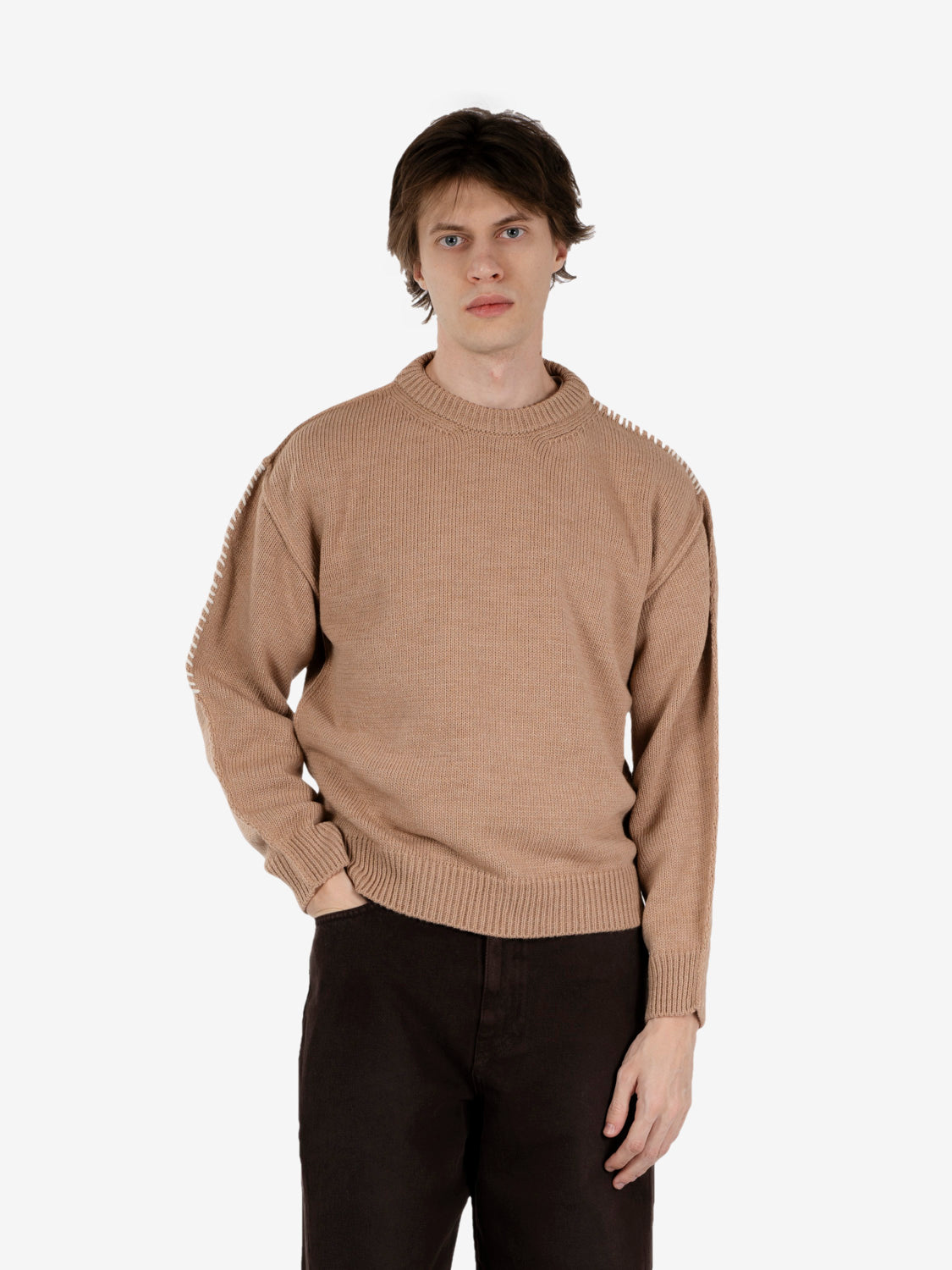 Hotaka contrast stitch crewneck beige