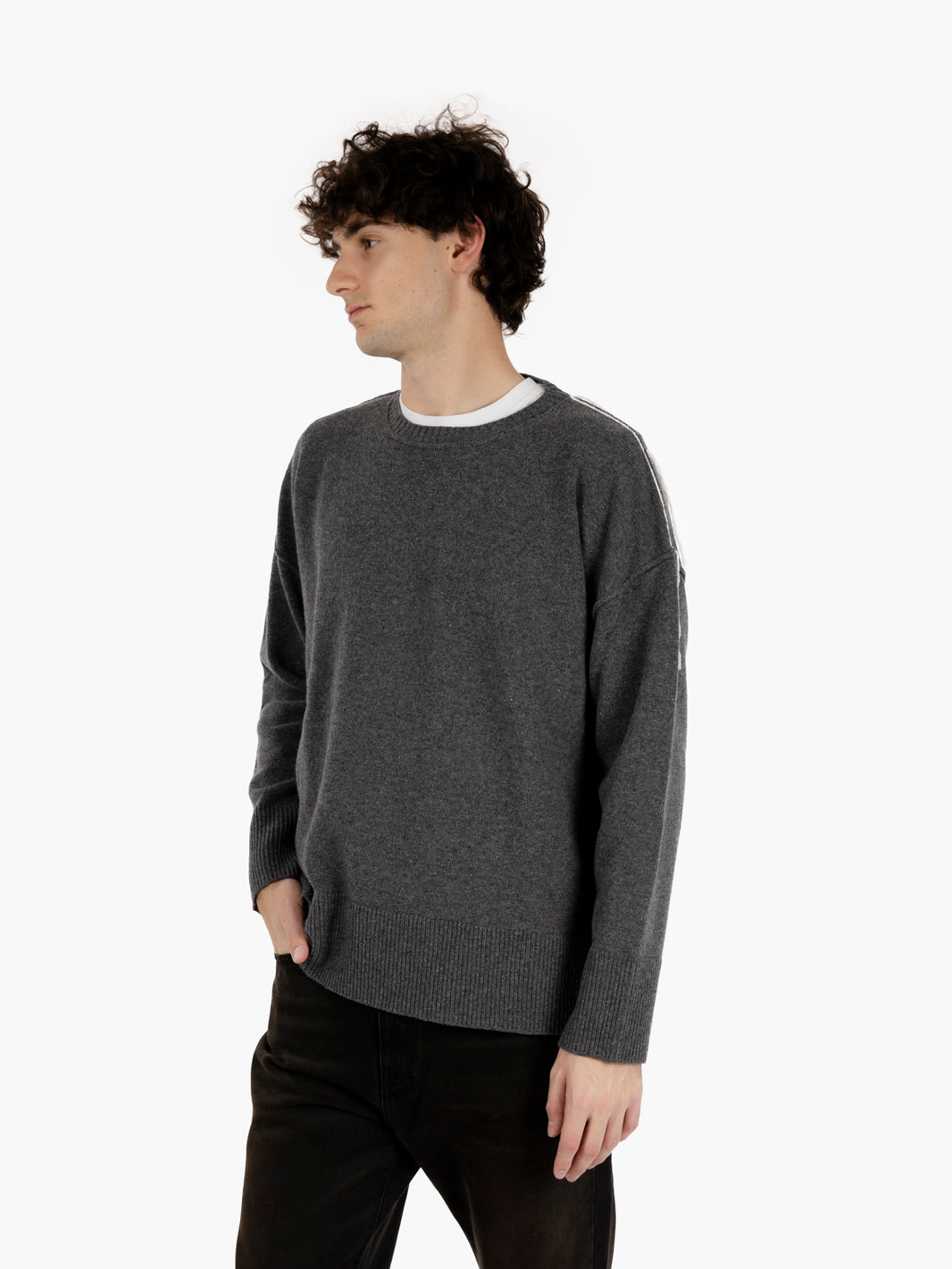 Riccione crew neck sweater in grey wool
