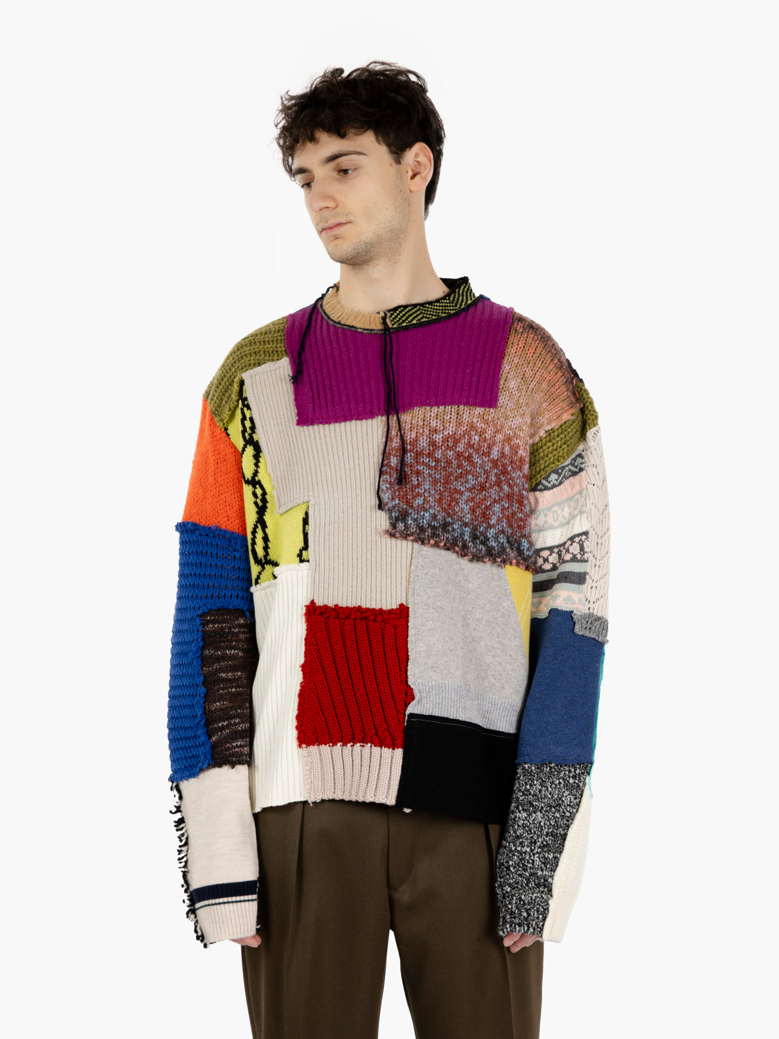 Patchwork sweater wool dark multicolor