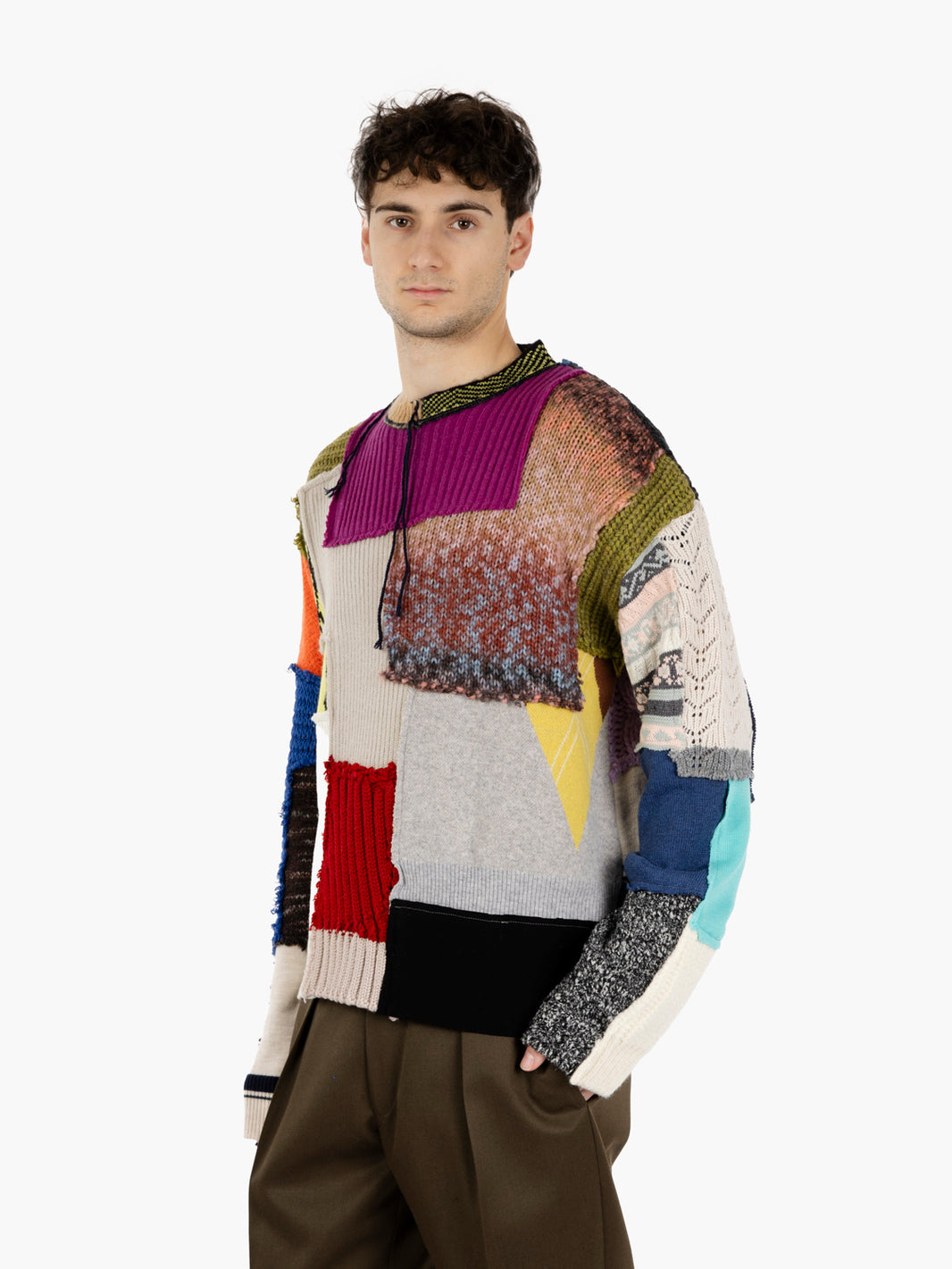Patchwork sweater wool dark multicolor 
