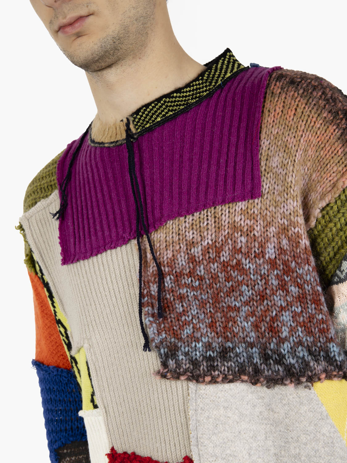 Patchwork sweater wool dark multicolor