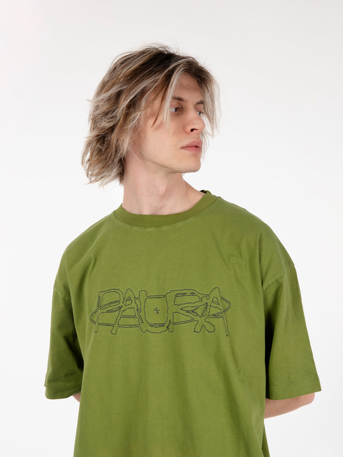 T-shirt ricamo lettering verde