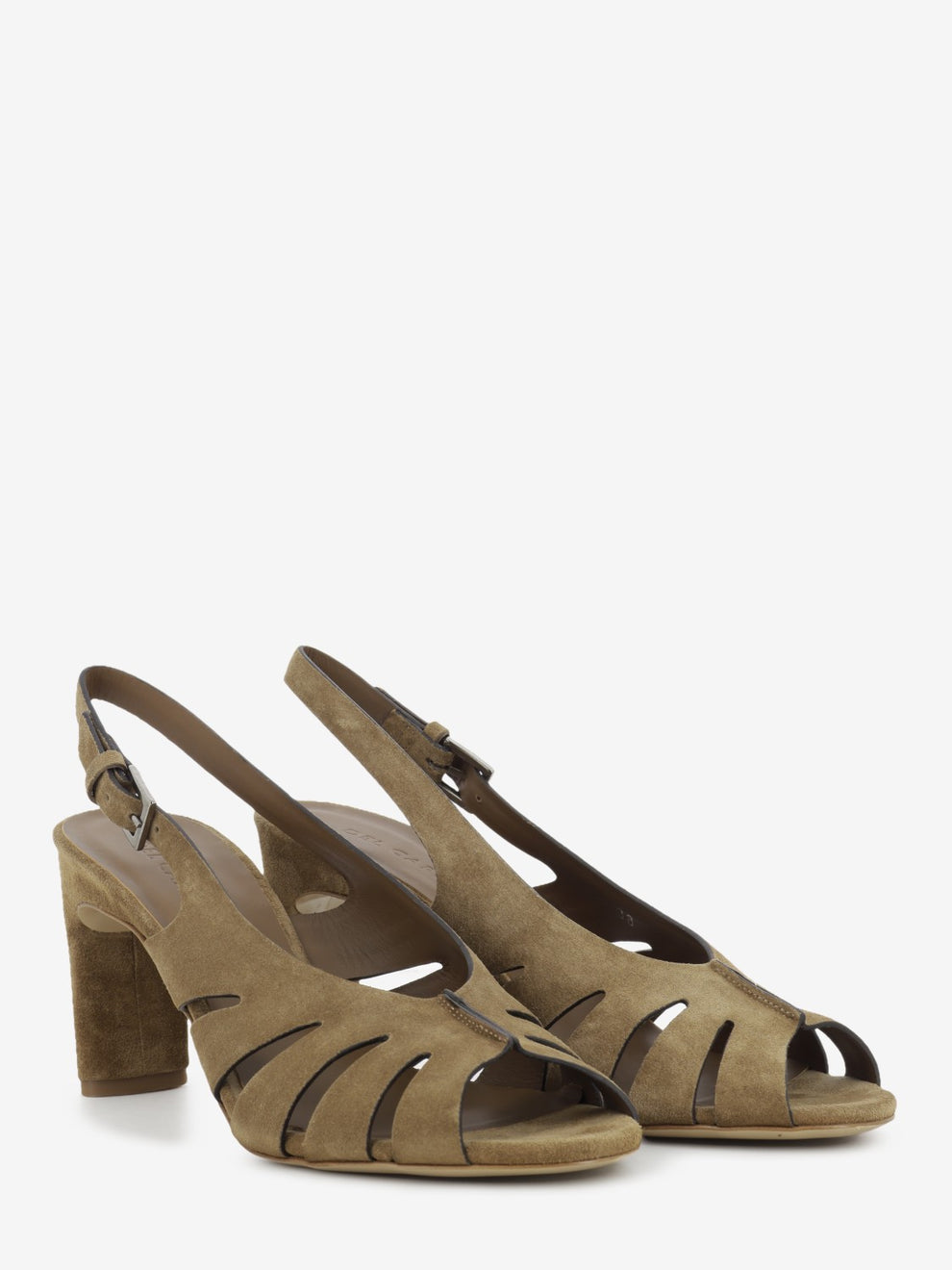 Walnut cage-effect suede sandals