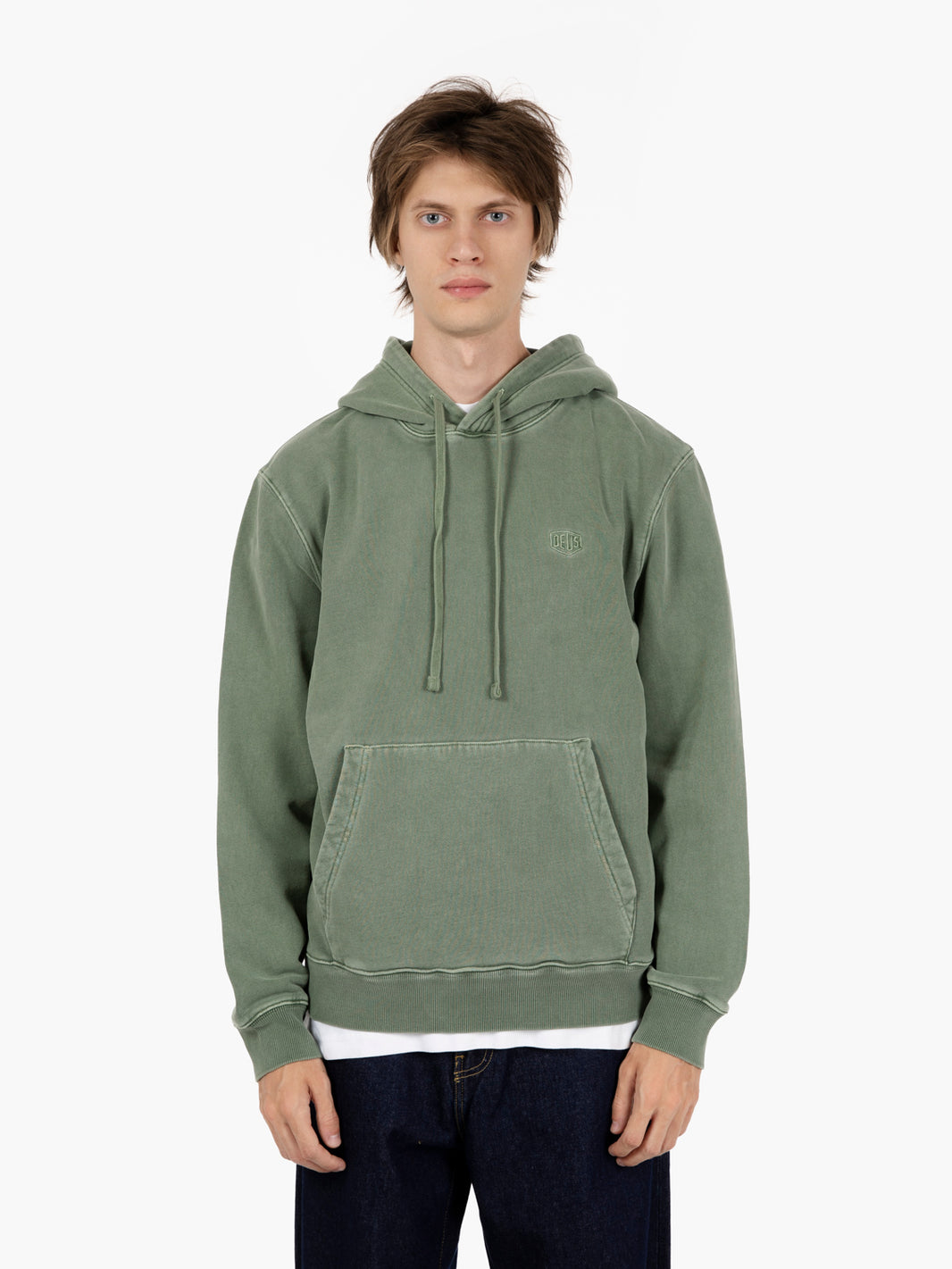 Shield garment dyed hoodie cypress green