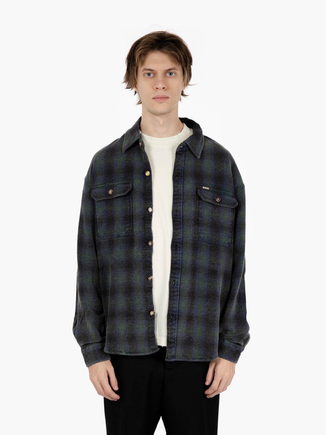 Too busy at work check shirt black / green check