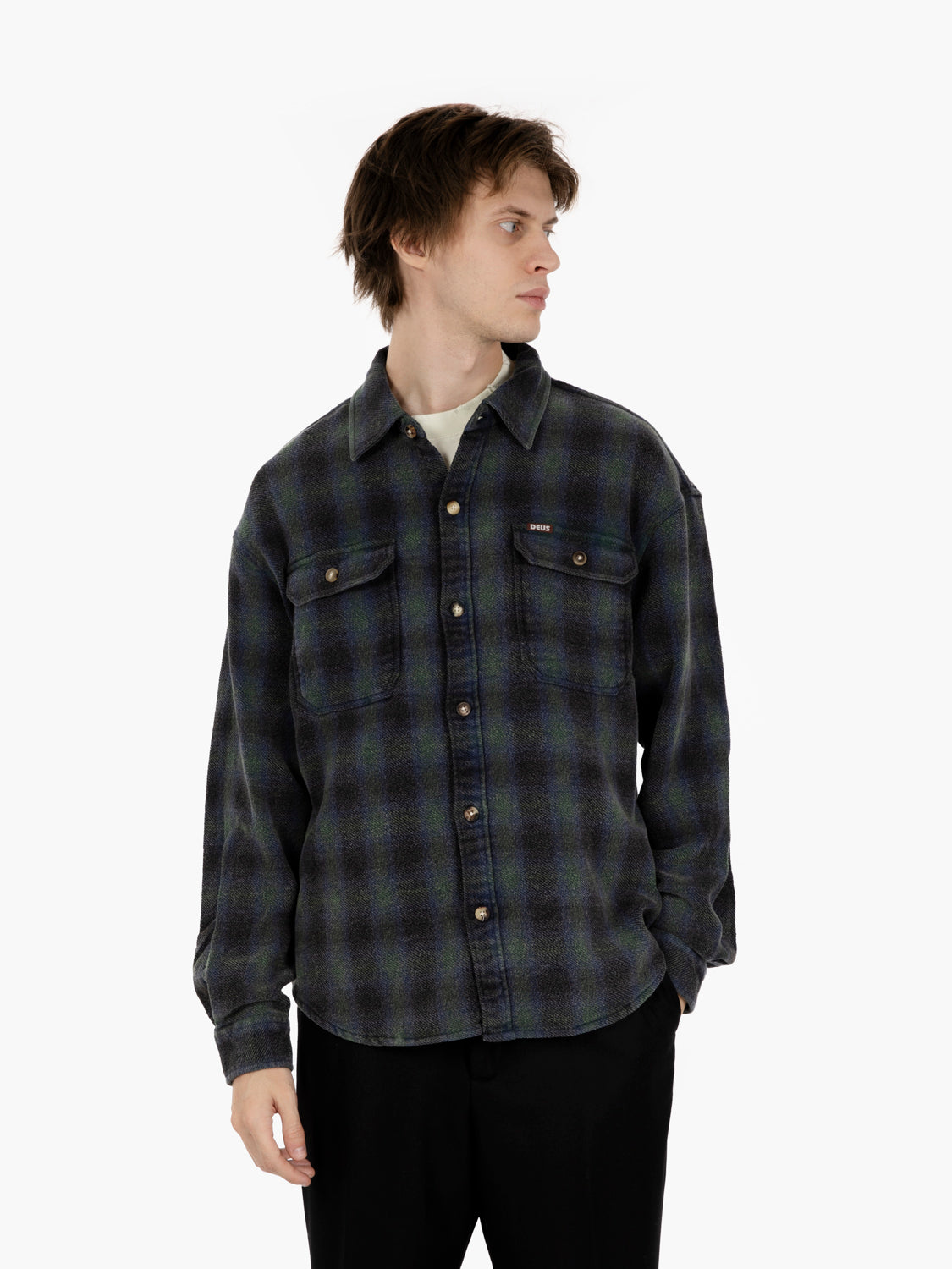 Too busy at work check shirt black / green check