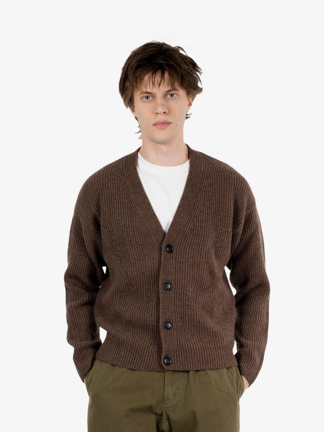 Brown cropped English rib cardigan